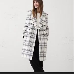 Banana Republic Black and White Plaid Trench Coat